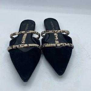 Violeta by Mango black suede and snakeskin mule slides